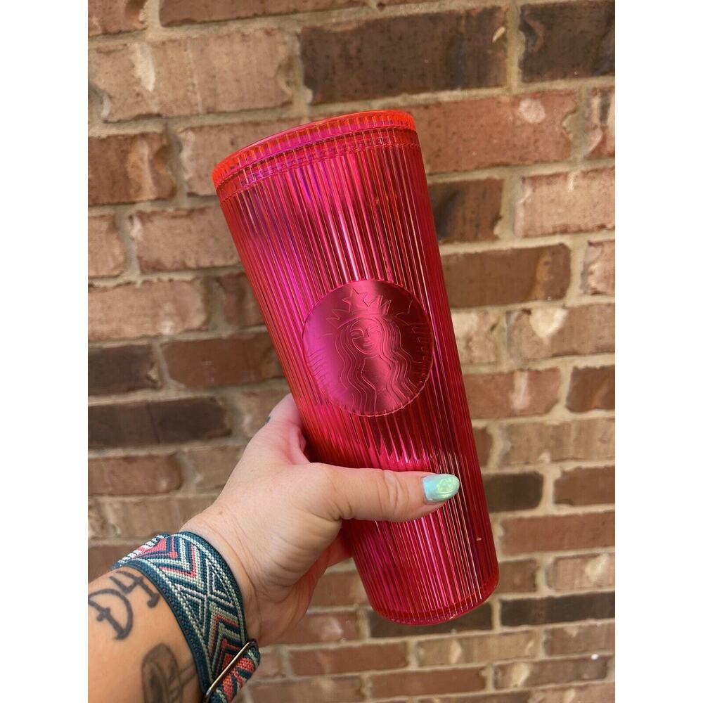 Starbucks Tumbler PINK Magenta 24oz 2023 Pleated Cold Cup No Straw